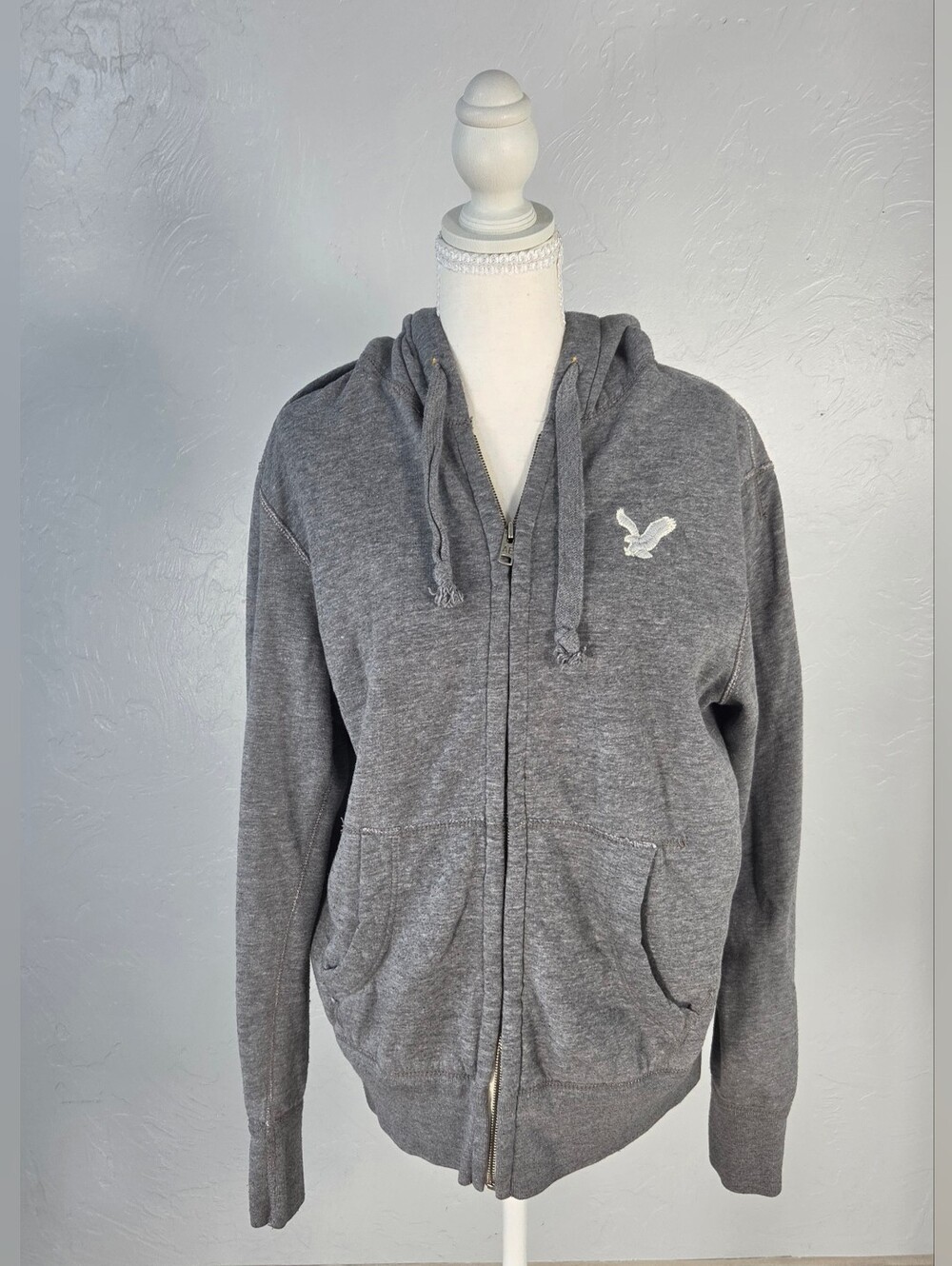 American Eagle Zip Hoodie L Gray Y2K Streetwear Logo Athleisure Casual Preppy